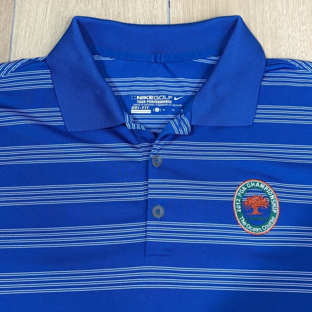 Nike Golf 2012 PGA Championship Kiawah Island Blue Striped Polo Mens XL Dri-FIT